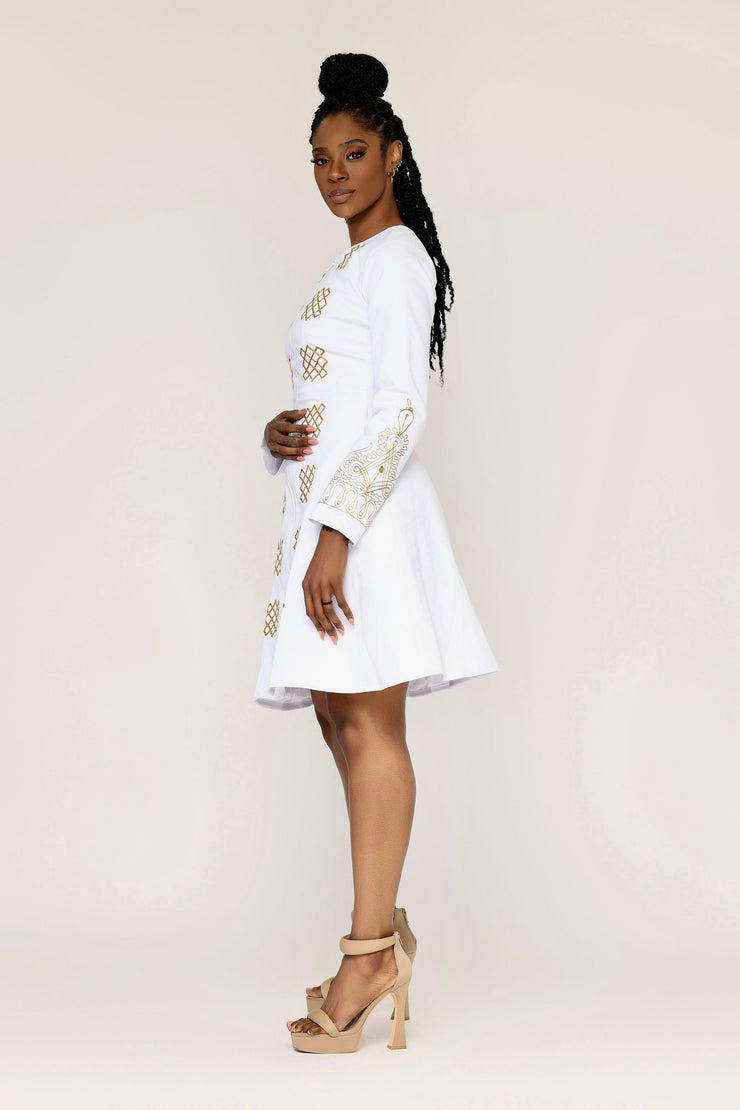 Toye (White) African Embroidered Jacket Dress