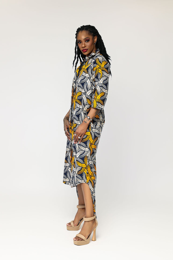 Orun African Print Maxi Shirt Dress